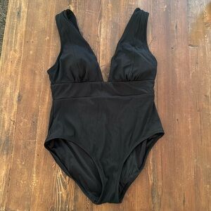 Andie Mykonos Ribbed One Piece Swimsuit, Black, Size Large